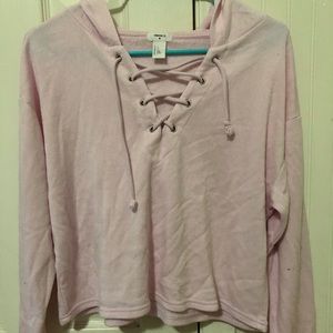 pink front tie hoodie